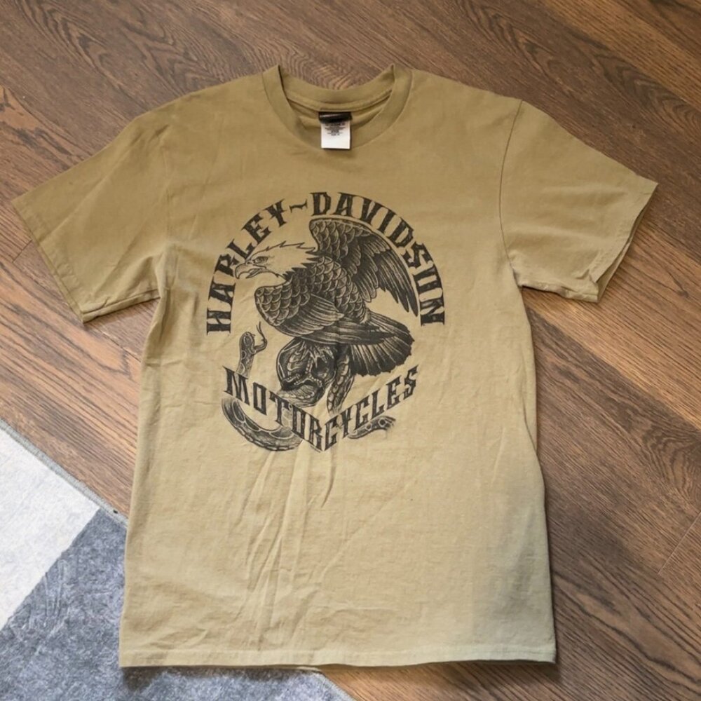 Harley Davidson Shirt Men Sz M Adult Green Black Crewneck Motorcycle Big Eagle